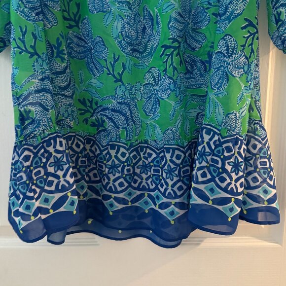 LILLY PULITZER OFF SHOULDER DRESS WOMEN XL GREEN BLUE FLORAL RESORT BOHO - Picture 6 of 10